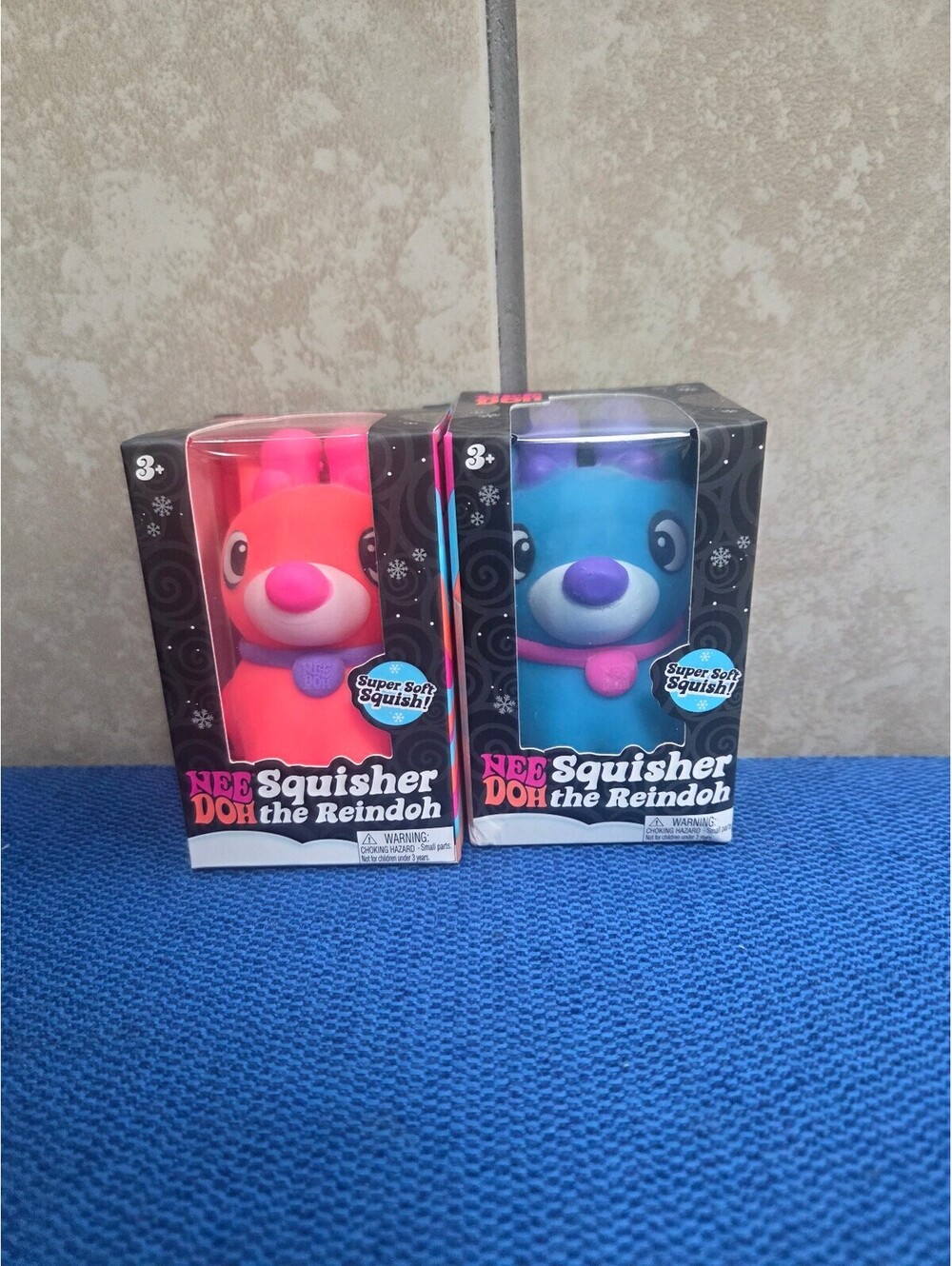 Schylling NeeDoh the Reindoh Squishers - Pink and Blue Set Rare! Christmas